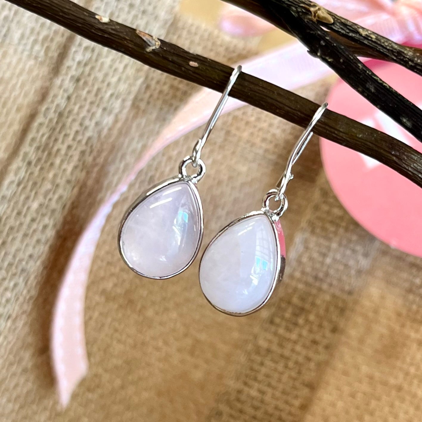 
                  
                    Rose Quartz 'Unconditional love' teardrop earrings
                  
                