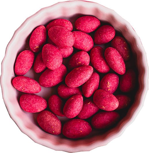 
                  
                    Pink Raspberry dusted almonds
                  
                